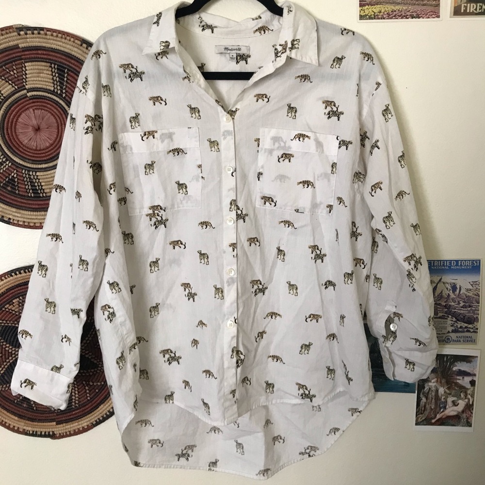 Madewell long sleeve button down w/ cheetah print
